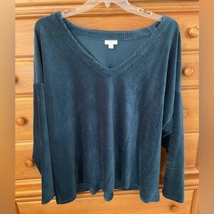 J. Jill Green Ribbed Velour Knit Top